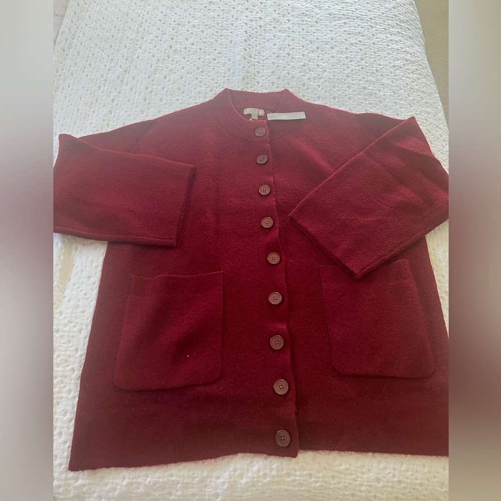 J. Crew relaxed milano-stitch cardigan in vivid burgundy. Size Large. - Picture 4 of 4